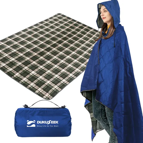 Miniatura 23 de DUKUSEEK - Manta de camping portátil para exteriores con capucha, manta grande plegable para mochileros con capucha para estadios, edredón ligero