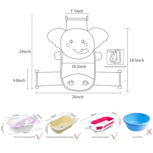 Miniatura 3 de AIR&TREE Red de Soporte para Asiento de Baño para Bebé, Secado Rápido, Ajustable, Cómoda, Antideslizante, Cabestrillo de Malla para Ducha en Bañera