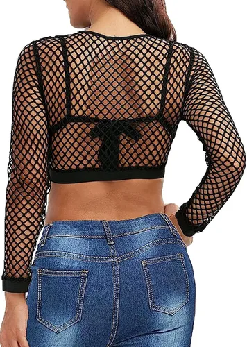 Miniatura 2 de Nihsatin - Blusa de manga larga, con malla de rejilla elástica, transparente