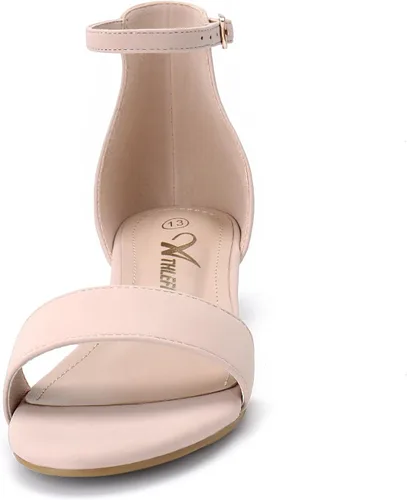 Miniatura 27 de Athlefit Sandalias para niñas, puntera abierta, correa en el tobillo, tacones bajos, zapatos de vestir para niñas pequeñas y grandes