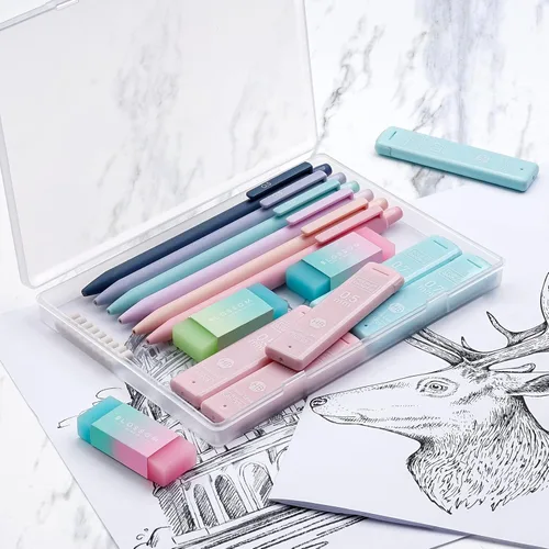 Miniatura 4 de Four Candies Bonito juego de lápices mecánicos, 6 lápices mecánicos pastel de 0.5 y 0.7mm con 360 minas HB, 3 borradores y 9 repuestos de borrador