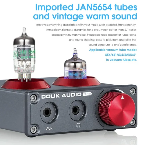Miniatura 6 de Douk Audio T4 PRO Preamplificador de Fono de Tubo de Vacío, Preamplificador de Tocadiscos MM, GE5654 Amplificador de Auriculares Hi-Fi para Cine