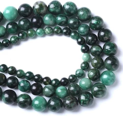Miniatura 4 de 36 cuentas redondas sueltas de piedra esmeralda verde natural de 0.394 in, cuentas de piedra curativa de energía AAA, para hacer joyas, bricolaje