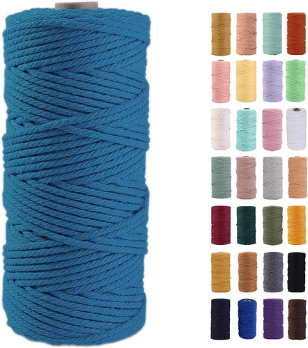 Miniatura 28 de Cordón de macramé gris rosado de 0.118 in x 109 yardas, cuerda de algodón colorido de algodón suave para colgar en la pared, colgar plantas