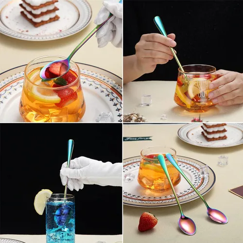 Miniatura 5 de Cucharas de helado y cóctel de acero inoxidable prémium - Juego de 8 (plateado)