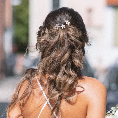 Miniatura 4 de 30 horquillas para el pelo de novia de boda con flores moradas, clip de cabeza de novia, pasadores de pelo con diamantes de imitación de cristal