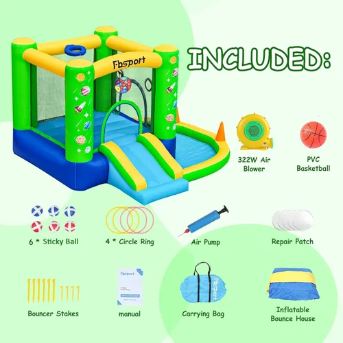 Miniatura 8 de FBSPORT Castillo inflable para niños, tobogán de castillo de rebote para interiores y exteriores, castillo inflable para niños pequeños, casa