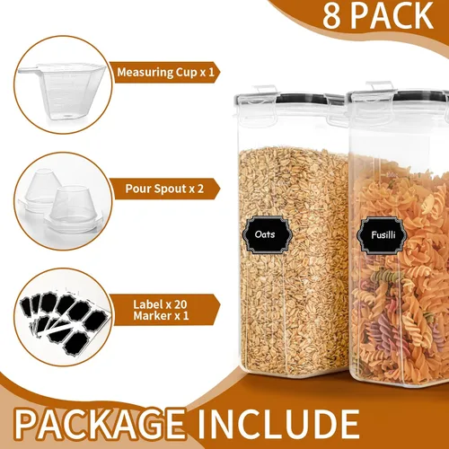 Miniatura 3 de Juego de recipientes para cereales (4 litros/135.2 onzas), 8 recipientes herméticos de almacenamiento de alimentos con tapas, dispensadores