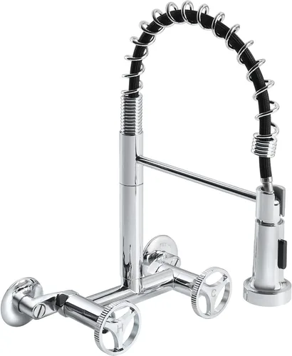 Grifo de cocina de montaje en pared, 8 pulgadas, grifo de cocina de pared central, dos asas, grifo de fregadero de cocina montado en la pared con 2