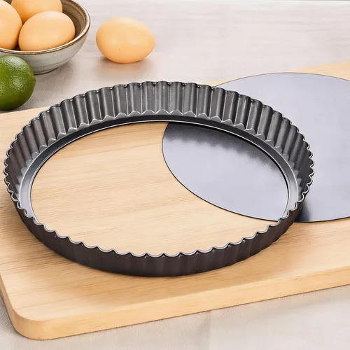 Miniatura 8 de Juego de sartenes para tartas de 10 y 9 pulgadas con mini sartenes de 5 y 4 pulgadas con parte inferior extraíble, sartén Quiche de acero al carbono