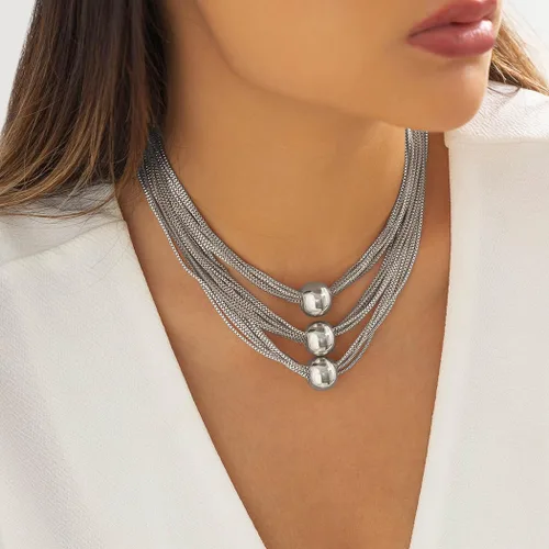 Miniatura 3 de Sixexey Collares de plata en capas con borlas, collar de cadena geométrica esfera, accesorios para mujer