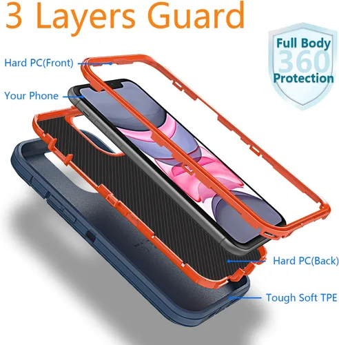 Miniatura 3 de YmhxcY Funda para iPhone 11 a prueba de golpes, a prueba de caídas, a prueba de polvo, a prueba de caídas, 3 capas, duradera, funda de teléfono