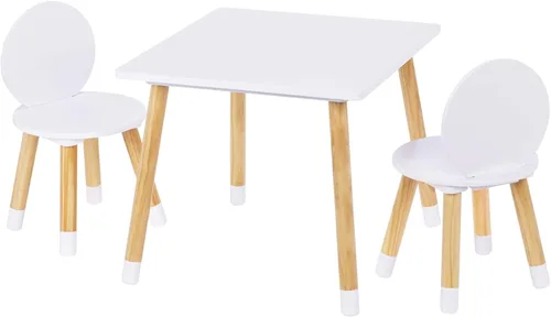 UTEX Juego de mesa para niños con 2 sillas para niños pequeños, niños, niñas, juego de mesa y sillas para niños de 3 piezas, color blanco