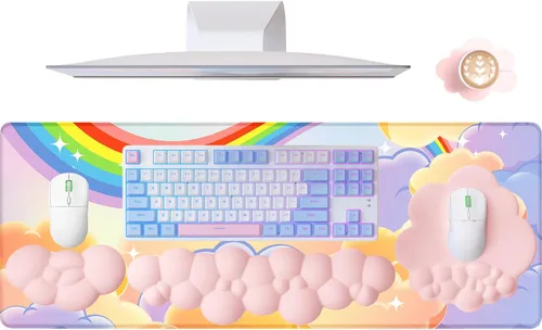 Miniatura 15 de ATTACK SHARK Alfombrilla de mouse 4 en 1, reposamuñecas para teclado, soporte para reposamuñecas y juego de posavasos de cuero con alfombrilla