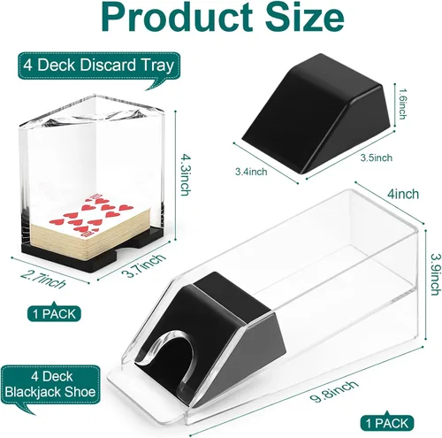 Miniatura 2 de Bandeja para zapatos de blackjack de 4 barajas y desechos, dispensador de tarjetas de acrílico transparente, dispensador de tarjetas de zapatos