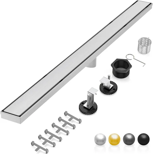 Miniatura 11 de DLONE Drenaje lineal de ducha Drenaje lineal de acero inoxidable AISI 304 de 36 pulgadas, desagüe de ducha negro mate con panel de inserción