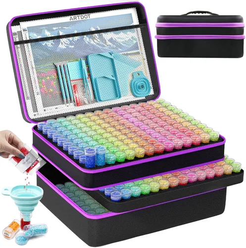 Miniatura 15 de ARTDOT Contenedor de almacenamiento de 30 ranuras para kits de arte de diamantes para adultos, cajas de almacenamiento portátiles de cuentas