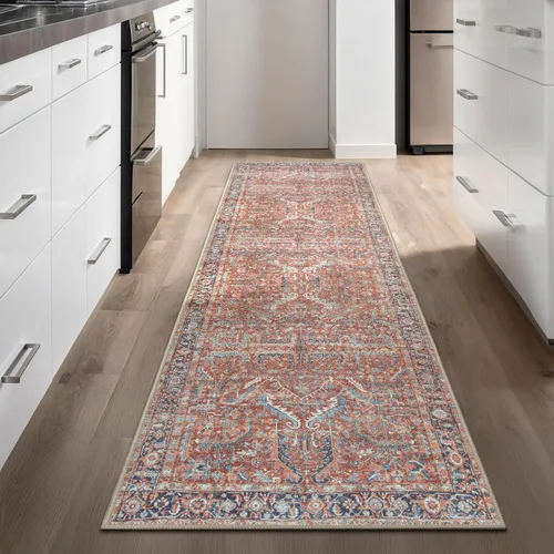 GLN Rugs Traditional Collection - Alfombra de felpilla lavable a máquina, tradicional lavable, antideslizante, alfombra de felpilla de pelo bajo,
