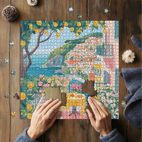 Miniatura 3 de Italia Cinque Terre Rompecabezas Rompecabezas para Adultos 1000 Piezas, Rompecabezas de Playa Colorido con Flor, Arte de Paisaje Oceánico de Verano
