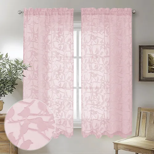 Miniatura 86 de OVZME Anji - 2 paneles de cortinas traslúcidas de gasa marrón de 72 pulgadas de largo para dormitorio, doble bolsillo para barra, tela ligera