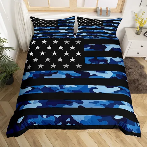 Miniatura 9 de Castle Fairy Funda de edredón con diseño de bandera estadounidense de camuflaje, tamaño individual, silueta de ciervo y árboles marrones, edredón