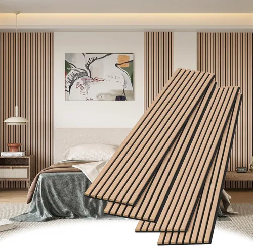 Miniatura 13 de POHARE Paneles de pared de listones de madera, paquete de 2 paneles decorativos de madera de 8 x 1 pie para pared, elegantes paneles de pared