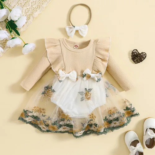 Miniatura 2 de ZAXARRA Mameluco de manga larga con volantes para bebé recién nacida, lindo traje de 2 piezas