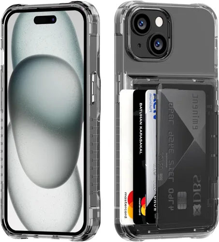 Miniatura 8 de ACANDYA Funda protectora transparente para iPhone 15 con tarjetero de crédito, protección resistente, antiarañazos, antiarañazos, amarilla