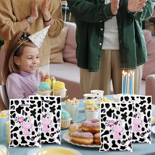 Miniatura 7 de Rainmae 50 bolsas con estampado de vaca, lindas bolsas de regalo de vaca, bolsas de dulces, bolsas de regalo para fiestas temáticas de animales
