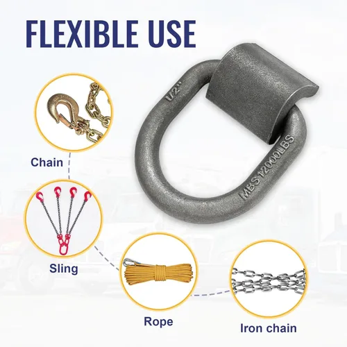 Miniatura 5 de Grandroad auto Anillo en D forjado soldado resistente, anclaje de amarre para remolque de 1/2 pulgada con anillo en D para remolque, carga