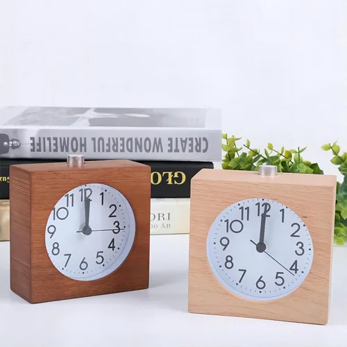 Miniatura 9 de Reloj despertador analógico de madera, cuerpo de madera sin tictac, silencioso, con función de repetición de luz nocturna, funciona