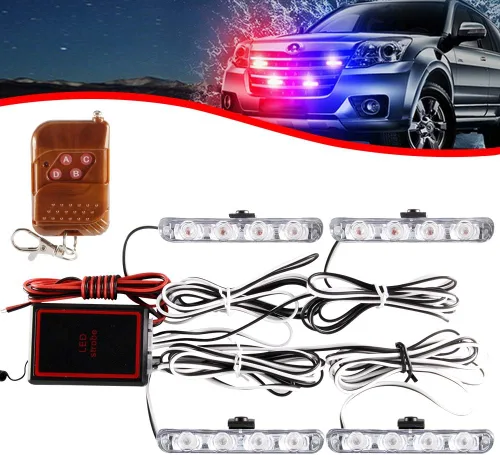 Miniatura 11 de 4 Uds Ultra Thin Amber 4LEDs luz de advertencia de emergencia luz flash estroboscópica barra de luz montaje en superficie para coche, furgoneta