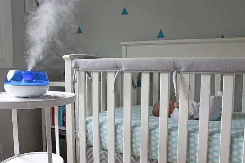 Miniatura 4 de Crane Humidificador ultrasónico personal de niebla fría, para el hogar, dormitorio, hoteles, viajes y oficina, 0.2 galones, sin filtro, azul y blanco