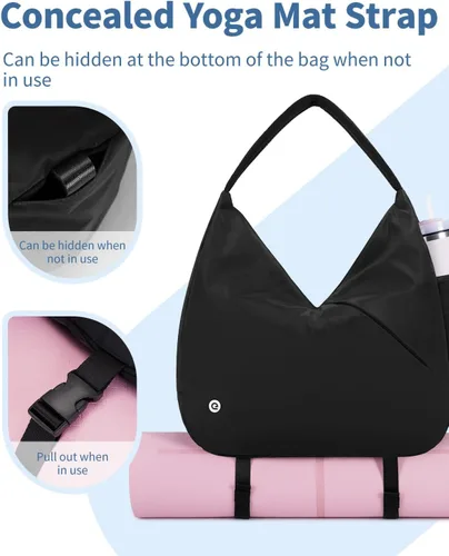 Miniatura 4 de Ceneda Bolsa de gimnasio grande para mujer, bolsa de lona deportiva con soporte oculto para esterilla de yoga y compartimento para zapatos, bolsa