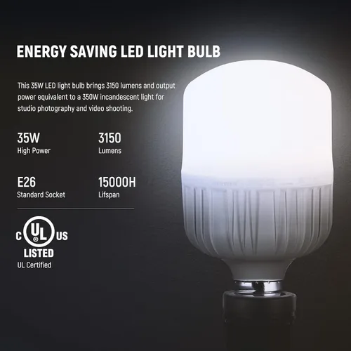 Miniatura 3 de NEEWER Bombillas LED E26 de 35 W, 2 paquetes, 3150 lúmenes/5700 K/CRI 93+/15000 h de vida útil, iluminación brillante para fotografía de video