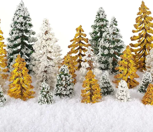 Miniatura 13 de Skylety 35 Piezas Árboles de Modelo 1.2-6.3 Pulgadas Árboles en Miniatura Mixtos Suministros de Diorama Plantas Falsas Paisaje de Tren Villa Verde