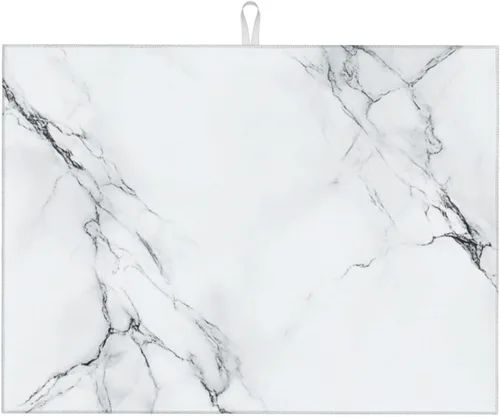 Miniatura 34 de Tapete de secado de platos de mármol blanco dorado para encimera de cocina, absorbente de 16 x 18 pulgadas, placa de microfibra de vidrio