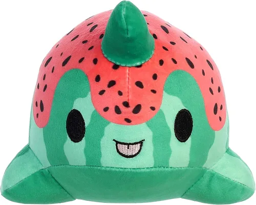 Aurora® Enchanting Tasty Peach® Watermelon Nomwhal Animal de peluche – Diseño brillante y colorido para decoración de habitaciones – Perfecto para