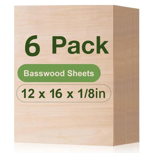 Miniatura 38 de Paquete de 12 hojas de tilo Rowood, 12x12x1/8pulgadas, tilo de 3mm para corte láser, kits de manualidades para adultos, tablero de madera