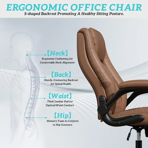 Miniatura 8 de GYI O205P - Silla de oficina ejecutiva de respaldo alto, silla de oficina grande y alta, 400 libras con ruedas de goma, sillas de escritorio Marrón