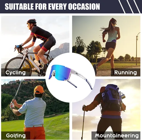 Miniatura 7 de FEISEDY Gafas de sol deportivas para hombres y mujeres, ligero TR90 marco UV400 MTB, correr, pesca, béisbol, B0224 Lente espejada azul marco blanco
