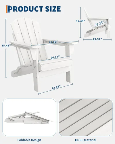 Miniatura 3 de GarveeLife Sillas Plegables Adirondack, Sillas de Patio Exterior de HDPE Resistentes a Todos los Climas con Textura de Madera para Fogata, Terraza