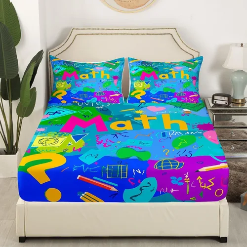 Miniatura 3 de Juego de ropa de cama ajustable con fórmula informática para niños y niños, diseño de geometría de acuarela, números, fórmula matemática, juego
