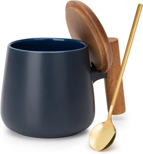 Miniatura 8 de Taza de café de cerámica, taza de té para la oficina y el hogar, taza de café de 14 onzas con tapa y cuchara, día del padre, regalos de cumpleaños