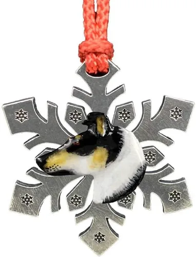Miniatura 31 de Adorno navideño para colgar en la cabeza de collie con borde de peltre antiguo hecho a mano para decorar coronas y árboles de Navidad del hogar