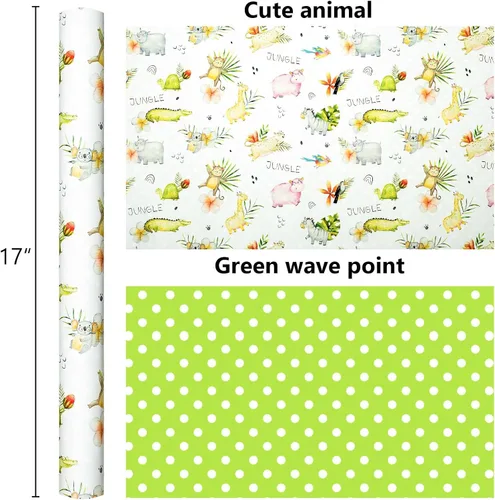 Miniatura 4 de Burymento Papel de regalo de animales, diseño reversible de lunares, envoltura de regalo para baby shower, cumpleaños, San Valentín, día