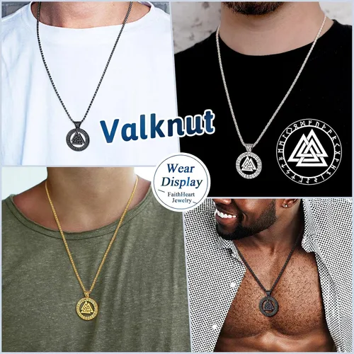 Miniatura 2 de FaithHeart Collar de medalla vikinga para hombre, resistente acero inoxidable, collar con colgante de mitología nórdica retro con caja de regalo