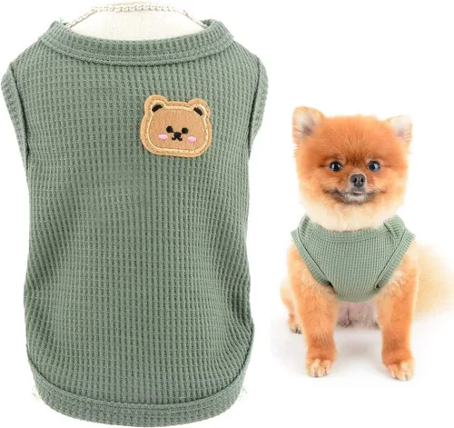 Miniatura 10 de SMALLLEE_LUCKY_STORE Camiseta sin mangas de punto gofre con bonito oso para cachorros, para perros pequeños, gatos, niños y niñas, camiseta