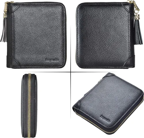 Miniatura 6 de Easyoulife Tarjetero de cuero con cremallera para mujer, bloqueo RFID