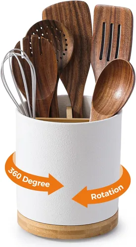 Miniatura 25 de LoeJan Soporte para Utensilios de 3 Compartimentos, Recipiente para Utensilios Extra Grande, Organizador de Utensilios de Cerámica Estable, Juego